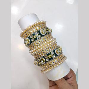 Women's <b>Gold</b> Plated Kundan Stone and Pearl Acrylic <b>Bangles</b> <b>Set</b> 11151735GR_2.6 Fashion Jewelry - Product Image 2