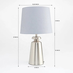 Imperial Bell Metal Table <b>Lamp</b> with Brushed Nickel Finish Linen Shade Durable Iron Base Soft Ambient Lighting Accent - Product Image 2