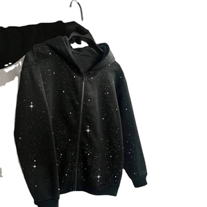 เสื้อฮู้ดดี้โอเวอร์ไซส์ประดับคริสตัลสุดเทรนดี้ ดีไซน์พรีเมียม ผ้าฝ้าย 100% กันยับ ใส่ได้ทั้งชายหญิง สำหรับฤดูหนาว สไตล์สตรีท รับผลิตแบบ OEM สีขาว ปรับแต่งได้ - Product Image 1