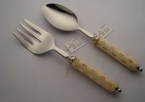 Cuchara y tenedor de madera con mango de latón Juego de cubiertos de dos piezas Niños Catering Tenedor Cuchara Cena Tenedor Postre Cuchara de sopa - Product Image 4