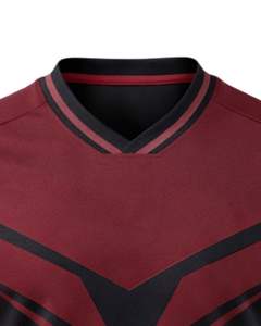 T-shirt de sport personnalisé pour homme, couleur bordeaux et noir, manches courtes, col en V, respirant, séchage rapide, entraînement athlétique, course à pied, jersey de sport - Product Image 5