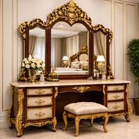 Ensemble de coiffeuse de style français pour chambre principale avec plus de 14 tiroirs, en teck massif, meuble de luxe pour chambre et salon