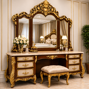 French Style Master Bedroom Dressing <b>Table</b> Set with Above 14 Drawers Solid Wood Luxury Vanity for Bedroom & Living Room - Product Image 5