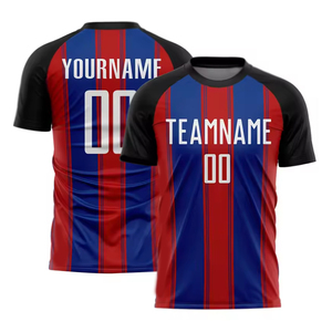 American Football Jersey By BRG Custom Red Blue Striped Men Short Sleeve Sublimated Team Name Crew Neck Quick Dry Athletic Fit - Product Image 1