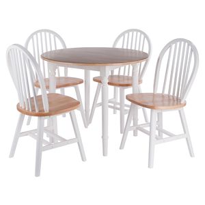 Juego de Mesa de Comedor Sorella de 5 Piezas con Tablero Abatible en Blanco y Natural con Sillas Windsor - Product Image 1