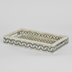 Plateau rectangulaire en os incrusté de pierres violettes, orné de motifs détaillés de feuilles et de fleurs, disponible à prix de gros. - Product Image 2