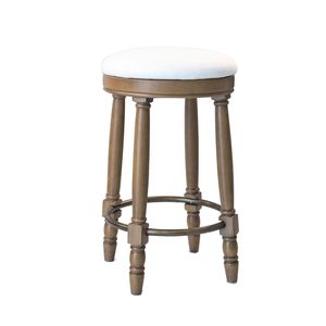 Set di 2 Sgabelli da Bar con Seduta Imbottita in Tessuto Bianco, Girevoli a 360 Gradi, Altezza da Bancone in Legno, con Garanzia di 1 Anno - Product Image 4