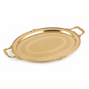 Bandeja de Servir Ovalada Grande de Latón con Asas, Plato Decorativo de Metal Grabado para Decoración del Hogar, Hotel, Restaurante, Venta al por Mayor - Product Image 1