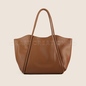 Sac fourre-tout en cuir véritable Craft Creation BD, sac à bandoulière minimaliste pour femme, ouverture supérieure, usage quotidien, couleur marron, deux poignées, fourniture OEM - Product Image 1