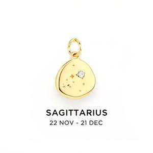 Colgante de Moneda del Zodíaco Sagitario Bañado en Oro con Cristal de Piedra Natal, Disco Redondo con Horóscopo para Fabricación de Joyas y Collares - Product Image 1