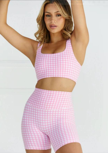 Conjunto Deportivo Elástico con Estampado de Cuadros, Venta al Por Mayor OEM/ODM, Traje de Yoga de 2 Piezas de Alta Calidad en Spandex/Nylon para Correr y Gimnasio - Product Image 2