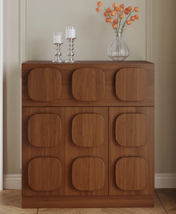 Meuble de rangement en bois foncé très prisé, étagère de sol minimaliste à panneaux carrés arrondis pour l'aménagement moderne de la maison et du bureau - Product Image 1