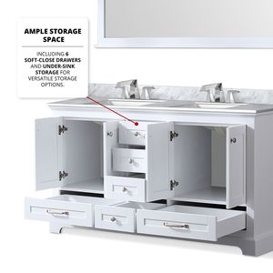 60 Pollici Mobile bagno doppio bianco con lavabo da 22 pollici Piano in marmo di Carrara e 58 pollici. Set rubinetti per specchio incluso - Product Image 6