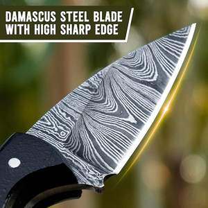 Couteau de chasse et de camping à lame fixe, mini couteau de poche Skinner en acier Damas fait main avec manche en bois, pendentif, porte-clés - Product Image 3