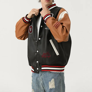 <b>Men's</b> PU Sleeves Varsity Baseball Letterman <b>Jackets</b> Contrast Sleeve Cheap Price Varsity <b>Jacket</b> Chenille Embroidery <b>Bomber</b> Coat - Product Image 5