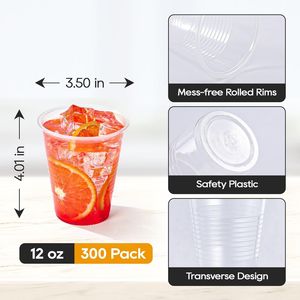 แก้วพลาสติกใสแบบใช้แล้วทิ้ง 300 ชิ้น แก้วน้ำใสสำหรับใช้ในบ้าน โรงเรียน สำนักงาน งานอีเว้นท์ งานจัดเลี้ยง ตัวอย่างเครื่องดื่ม - Product Image 1