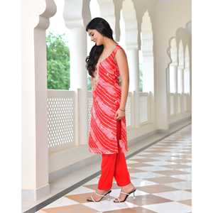 Ensemble Kurta Bohème Rouge Leheriya Rome Taille XS en Tissu Chiffon - Product Image 1