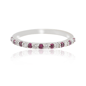 18K White Gold Ruby <b>Diamond</b> Eternity Wedding Band Natural Stone Solitaire <b>Ring</b> - Product Image 1