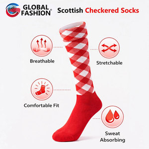 Chaussettes écossaises personnalisées faites à la main à motif Argyle rouge et blanc pour kilt, chaussettes de bagarreur écossais, meilleures ventes - Product Image 2