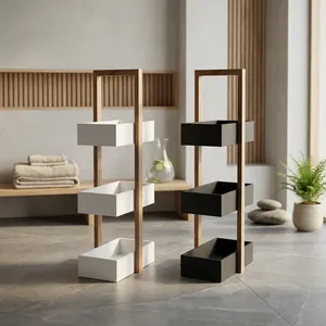 Estante de Almacenamiento de Madera Minimalista de 3 Niveles con Contenedor Negro para Uso en Hoteles y Exteriores, Organizador Independiente que Ahorra Espacio, Torre de Spa - Product Image 2
