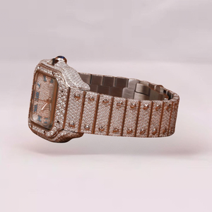 Montre de luxe pour femme RAHA en or jaune avec diamants, 41 mm, mouvement mécanique automatique analogique, résistante à l'eau, verre saphir papillon - Product Image 4