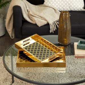 Gold Plated Rectangle Storage <b>Tray</b> With <b>Mirrored</b> Surface Modern Luxury Design Single Tier For Table Use 2 Pack - Product Image 2