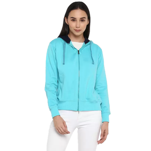 Sweat-shirt à capuche zippé pour femme, coupe classique, en coton, couleur unie, décontracté, unisexe, pour le printemps, tricoté, avec fermeture éclair intégrale, de BD - Product Image 4