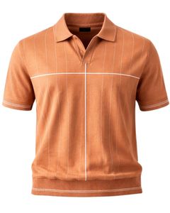 Polo Personalizado para Hombre, Color Marrón Camel con Rayas, Manga Corta, Dobladillo Acanalado, Corte Ajustado, Mezcla de Algodón, Casual, Fabricante OEM - Product Image 1