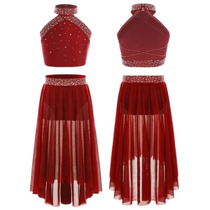 Tenue de danse longue pour filles de 6 à 16 ans, fabricant de vêtements de scène, ensemble veste et jupe pour la danse lyrique, la louange, la danse moderne, les compétitions - Product Image 2