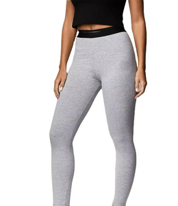 Leggings de yoga taille haute gris uni sans couture avec taille élastique pour la gym - Product Image 4