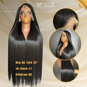 Extension de cheveux humains droits en os couleur noir jais #1 qualité supérieure avec devant en dentelle sans colle - Product Image 5