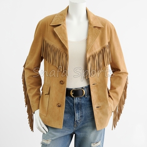 Women's Stylish Western Cowgirl Leather <b>Jacket</b> Oem Women's Custom Leather <b>Jacket</b> Ladies <b>Star</b> Fringe Fashion Wear - Product Image 5