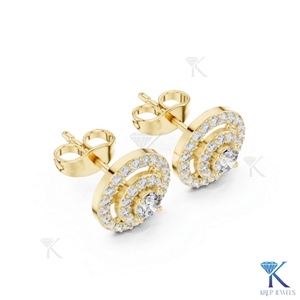 Lab Grown Diamond Double Halo <b>Stud</b> Earrings 14K 18K Solid Gold Pave Circle Women's Jewelry Trendy Party Bridal Anniversary Gift - Product Image 6
