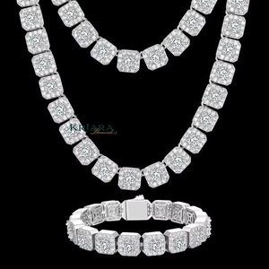 Princess Cut Lab Grown <b>Statement</b> <b>Necklace</b> Rhodium Plated S925 Silver Geometric Link Chain Unisex Luxury Party Jewelry - Product Image 5