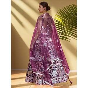 Dazzling Wine <b>Sequin</b> Net Engagement Lehenga Choli for Women - Product Image 5