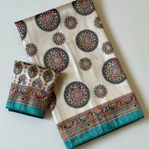 Sari de Seda Dola de Diseño de Lujo con Bordado de Hilo Kashmiri y Borde de Zari Pesado - Product Image 1