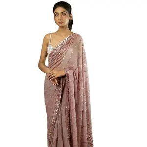 Elegante nuovo arrivo nuovo partito indossare paillettes con sari da lavoro ricamato con camicetta