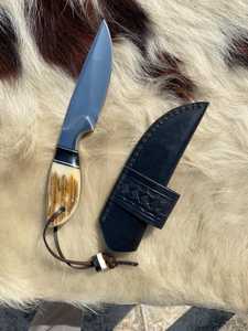 Drop Point Hunting <b>Knife</b> With <b>Bone</b> <b>Handle</b> Stainless Steel Blade 0.6mm Thickness Leather Sheath Outdoor Tool - Product Image 5