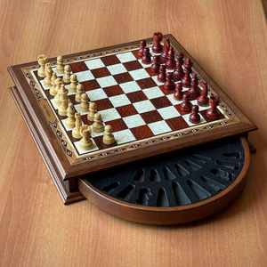 Jeu d'échecs en bois avec pièces d'échecs faites à la main, tiroir de rangement pliable, jeu de stratégie classique de luxe pour la maison, idéal comme cadeau - Product Image 4