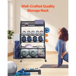 Organizzatore per Attrezzature da Palestra Domestica, Ganci Porta Tappetini Yoga in Acciaio Verniciato a Polvere con Ruote, Supporto a Parete per il Tuo Tappetino Yoga - Product Image 3