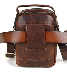 Bolso de Pecho de Cuero Genuino Marrón, Estilo Vintage, Bandolera, Cierres Duraderos, Ajuste Ajustable, Antirrobo, Impermeable, Grande - Product Image 5