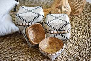 Black White Cream Decorative Handmade Beaded 002 Woven Cotton Rectangle Jewelry <b>Box</b> <b>Set</b> 3 Baskets Classic Style - Product Image 2