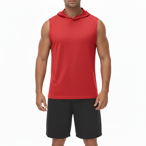 <b>Red</b> Hooded Sleeveless <b>Tank</b> <b>Top</b> Men Sports Training Muscle Shirt Casual Wear - Product Image 1