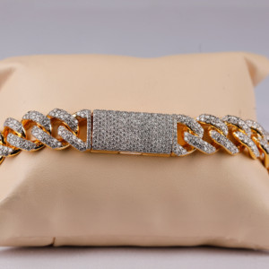 Pulsera de Oro Sólido de 14K con Diamantes VVS de 10mm, Corte Corazón, Certificación GIA, Estilo Cubano, Regalo Romántico para Hombre, Personalizada por RB Gems - Product Image 1