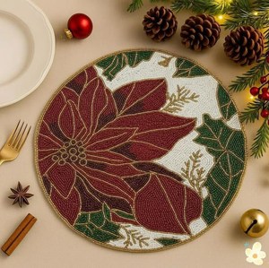 Polyester Cotton Beaded Coaster Bohemian Design Round Eco-Friendly Reusable Handmade 300mm Diameter - Product Image 4