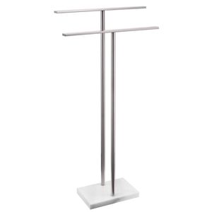 Porte-serviettes double en métal blanc minimaliste, support autoportant, organisateur de salle de bain, gain de place, structure moderne et durable - Product Image 6