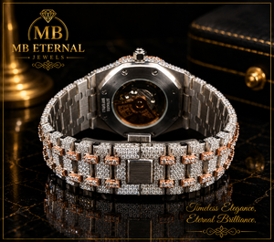 MB ETERNAL นาฬิกาเพชรหรูหรา 41 มม. ตัวเรือนโลหะผสมสแตนเลส อะนาล็อกควอตซ์ หน้าปัดโรสโกลด์สำหรับผู้หญิง คริสตัลแซฟไฟร์ วันที่อัตโนมัติ - Product Image 4