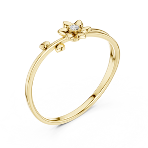 Anillo con forma de flor, minimalista, con diamante de corte redondo, para mujer, de oro amarillo macizo de 14k, para compromiso, aniversario, regalo de boda - Product Image 3
