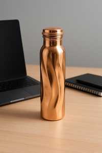 Bouteille d'eau artisanale de luxe moderne en cuivre pur, design vague, étanche, réutilisable, grande capacité, durable - Product Image 6