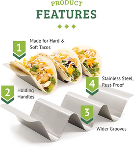 Customized Logo Stainless Steel Taco Holder <b>Kitchen</b> Restaurant Food Plate Dish for Mexican Tortilla Pancakes for Serving Tacos - Product Image 3